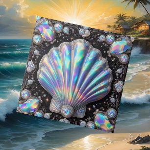 Coastal Living   Black Seashell Opal Diamond Tile