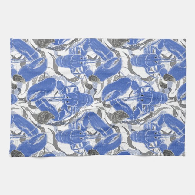 Coastal Living Blue Lobsters Kitchen Towel (Horizontal)