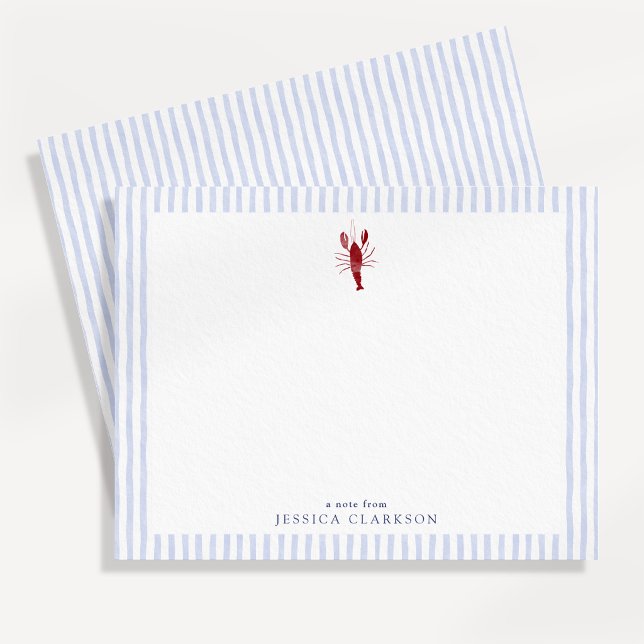 Coastal Lobster Blue Stripe Note Card (Creator Uploaded)