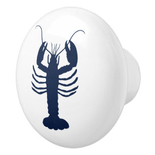 Coastal Lobster Navy Blue and White Ceramic Knob