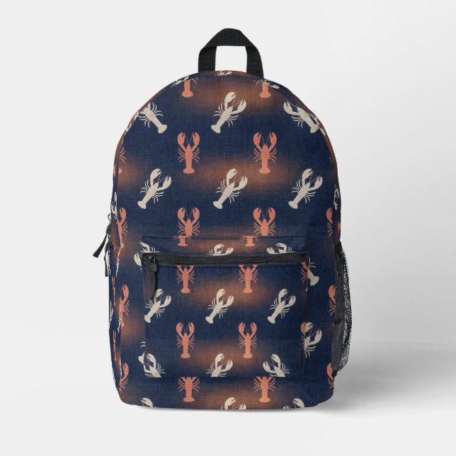 Coastal Lobster Pattern – Nautical Seafood Summer  Printed Backpack (Front)