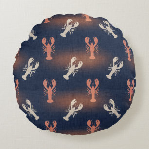 Coastal Lobster Pattern – Nautical Seafood Summer  Round Pillow