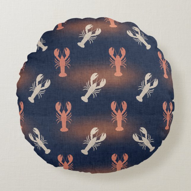 Coastal Lobster Pattern – Nautical Seafood Summer  Round Pillow (Front)