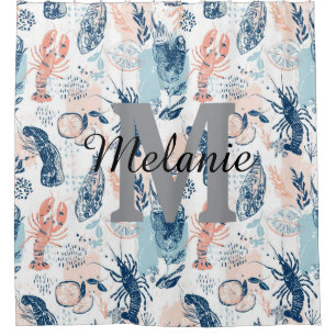 Coastal Lobster Seafood Blue Peach Nautical