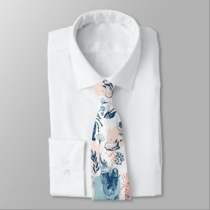 Coastal Lobster Seafood Blue Peach Nautical Tie