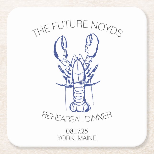 Coastal Lobster Wedding Rehearsal Dinner Sticker Square Paper Coaster (Front)