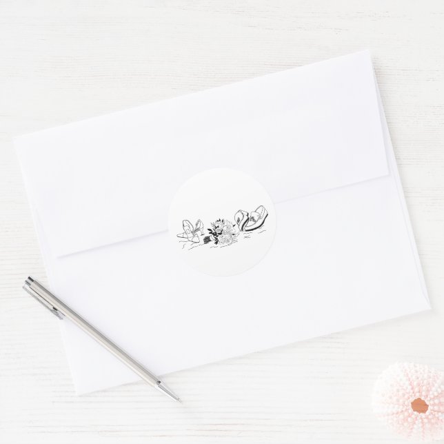 Coastal Love Sandy Beach Minimal Line Art Wedding  Classic Round Sticker (Envelope)