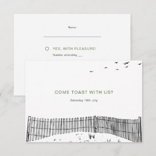 Coastal Love Sandy Beach Minimal Line Art Wedding RSVP Card