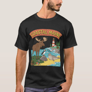 Coastal Maine Retro 1990s Theme Maine Cartoon T-Shirt