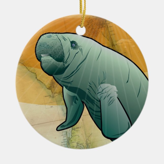 Coastal Manatee of Florida Ceramic Ornament (Front)