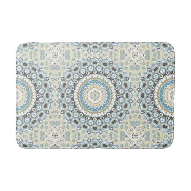 Coastal Mandala in Sand, Blue, and Driftwood Tones Bath Mat (Front)
