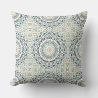 Coastal Mandala in Sand, Blue, and Driftwood Tones Throw Pillow