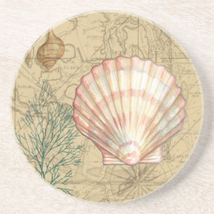 Coastal Map Collage Coaster