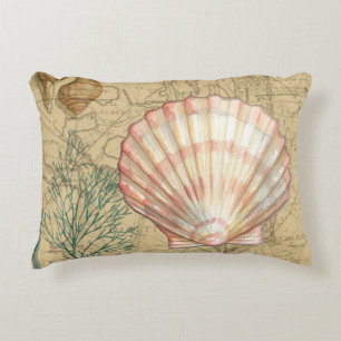 Coastal Map Collage Decorative Pillow