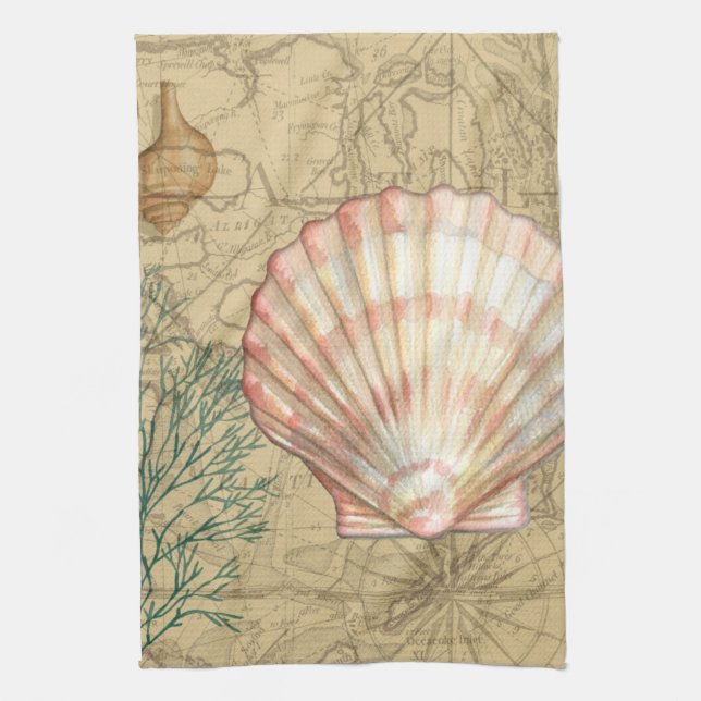 Coastal Map Collage Kitchen Towel (Vertical)