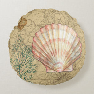 Coastal Map Collage Round Pillow