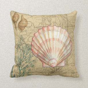 Coastal Map Collage Throw Pillow
