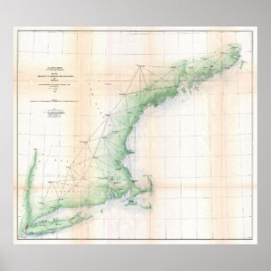 Coastal Map of New England (1864) - Improved TXT Poster