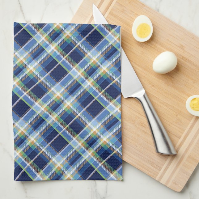 Coastal - Marine Blue, Blue-Grey, Orange, Lime... Kitchen Towel (Quarter Fold)
