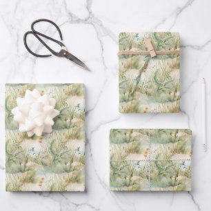 Coastal Marsh Watercolor Beach Grasses Wrapping Paper Sheet