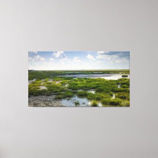 Coastal Marshland with Distant Bridge Canvas Print