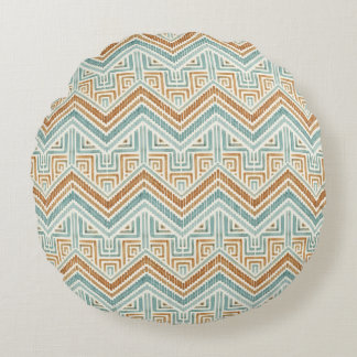 Coastal Maze Watercolor Aqua & Terracotta Round Pillow