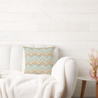 Coastal Maze Watercolor Aqua & Terracotta Throw Pillow