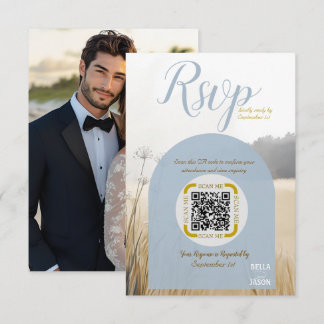 Coastal Meadow RSVP  QR Code | Elegant Blue Arch  Card