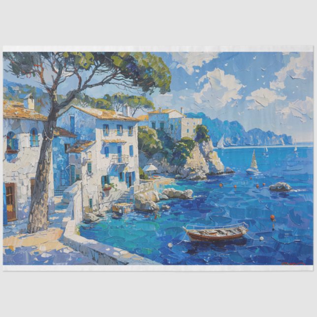 Coastal Mediterranean Impressionist Decoupage Tissue Paper (Front)
