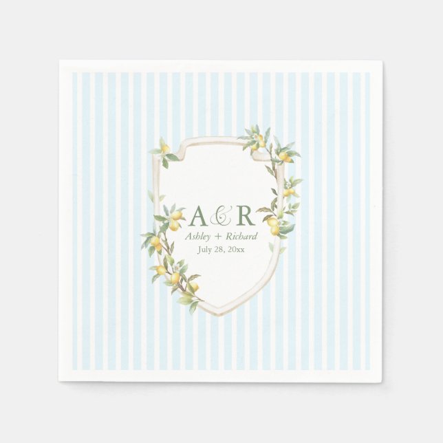 Coastal Mediterranean Lemon Crest Wedding Napkin (Front)