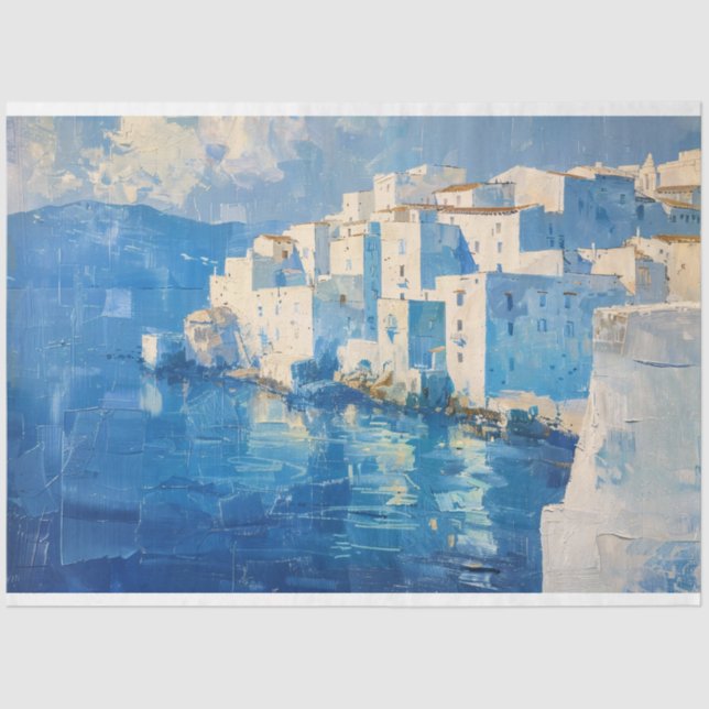 Coastal Mediterranean Painting Decoupage Tissue Paper (Front)