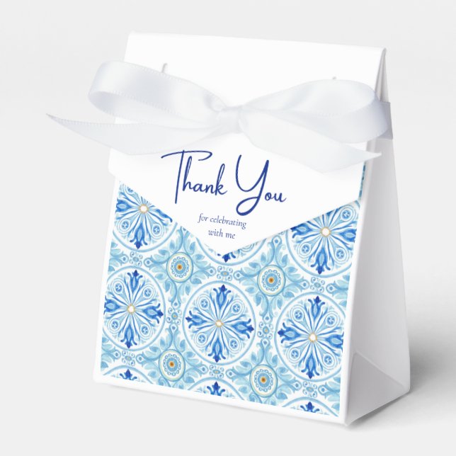 Coastal Mediterranean Tile Bridal Shower Thank You Favor Box (Front Side)