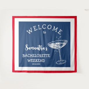 Coastal Modern Bachelorette Party Blue Red  Tapestry