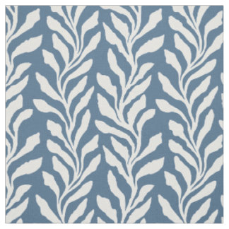 Coastal Modern Organic Seaweed Pattern Denim Blue Fabric