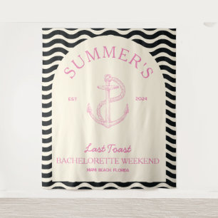 Coastal Modern Tropical Pink Retro Bachelorette Tapestry