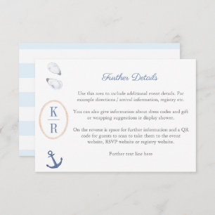 Coastal Monogram Bridal Shower Details QR Code  Enclosure Card