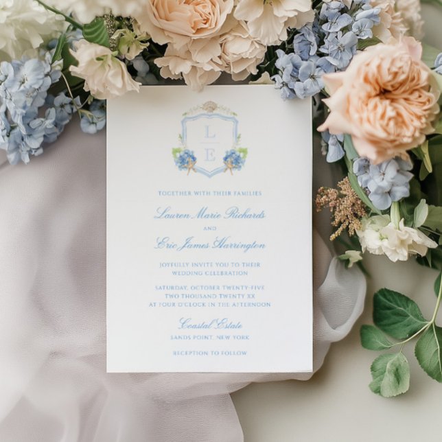 Coastal Monogram Crest Wedding Invitation (Creator Uploaded)