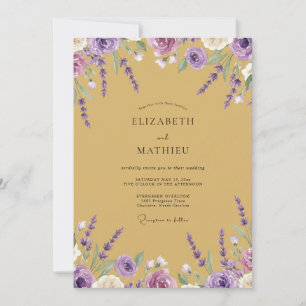 Coastal Mustard Violet Wisteria Wedding Invitation