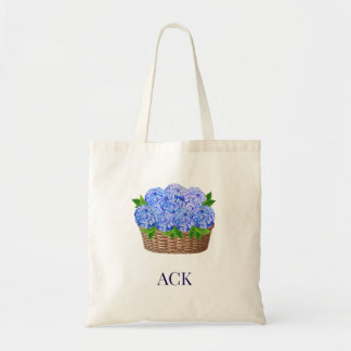 Coastal Nantucket Hydrangea Monogram Tote Bag