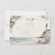 Coastal Nantucket Lighthouse Beach Wedding RSVP 