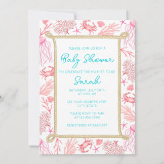 Coastal Nautical Baby Shower Invitation Girl