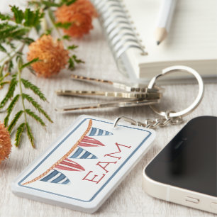 Coastal Nautical Beach Flags Monogram Keychain