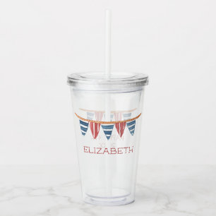 Coastal Nautical Beach Flags Personalized Acrylic Tumbler