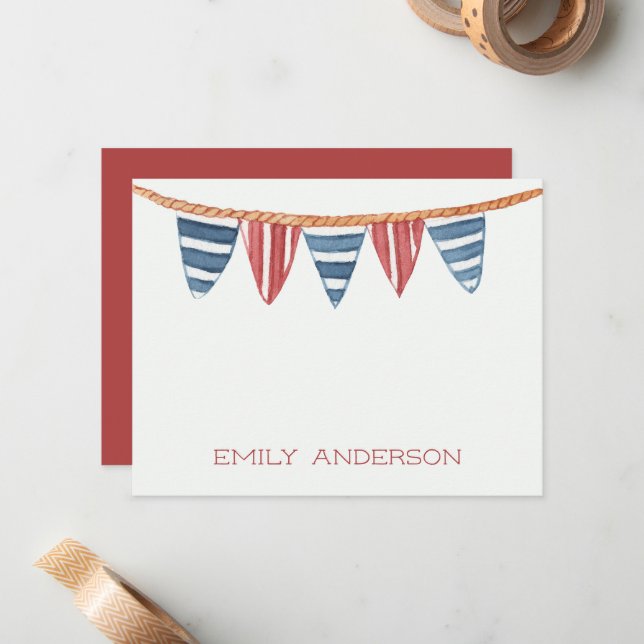 Coastal Nautical Beach Flags Personalized Card (Front/Back In Situ)