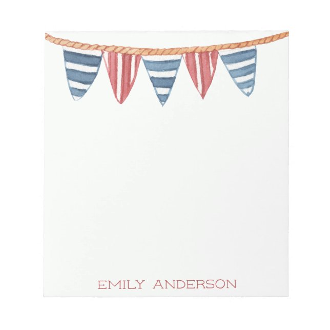 Coastal Nautical Beach Flags Personalized Notepad (Front)
