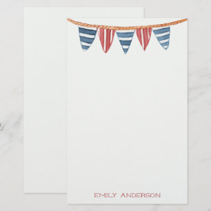 Coastal Nautical Beach Flags Personalized Stationery