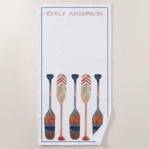 Coastal Nautical Beach Oars Personalized Beach Towel