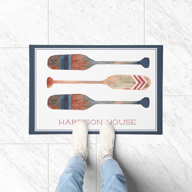 Coastal Nautical Beach Oars Personalized Doormat (Indoor)