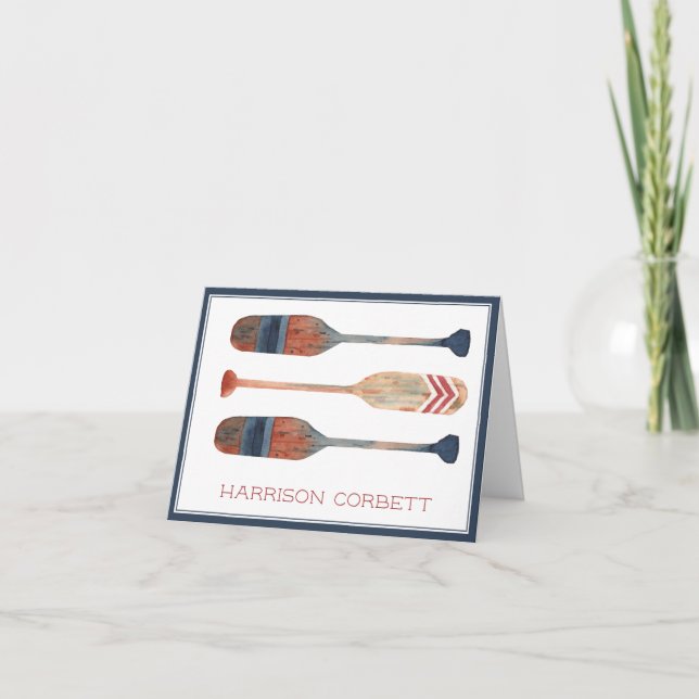 Coastal Nautical Beach Oars Personalized Note Card (Front)