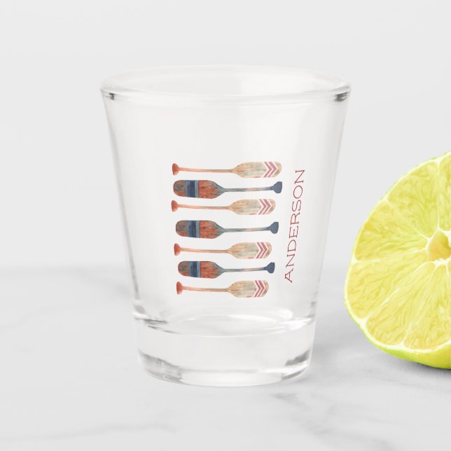 Coastal Nautical Beach Oars Personalized Shot Glass (Front)